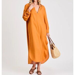 NWT My Bodhi Linen Blend Tunic Dress Maxi Womens One Size Orange Lagenlook $340